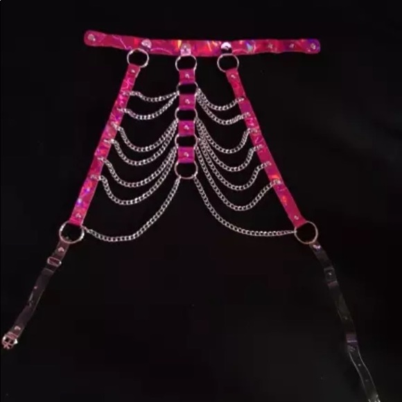 😻Halter Color Body Harness Chain Holographic Belt - Picture 6 of 11